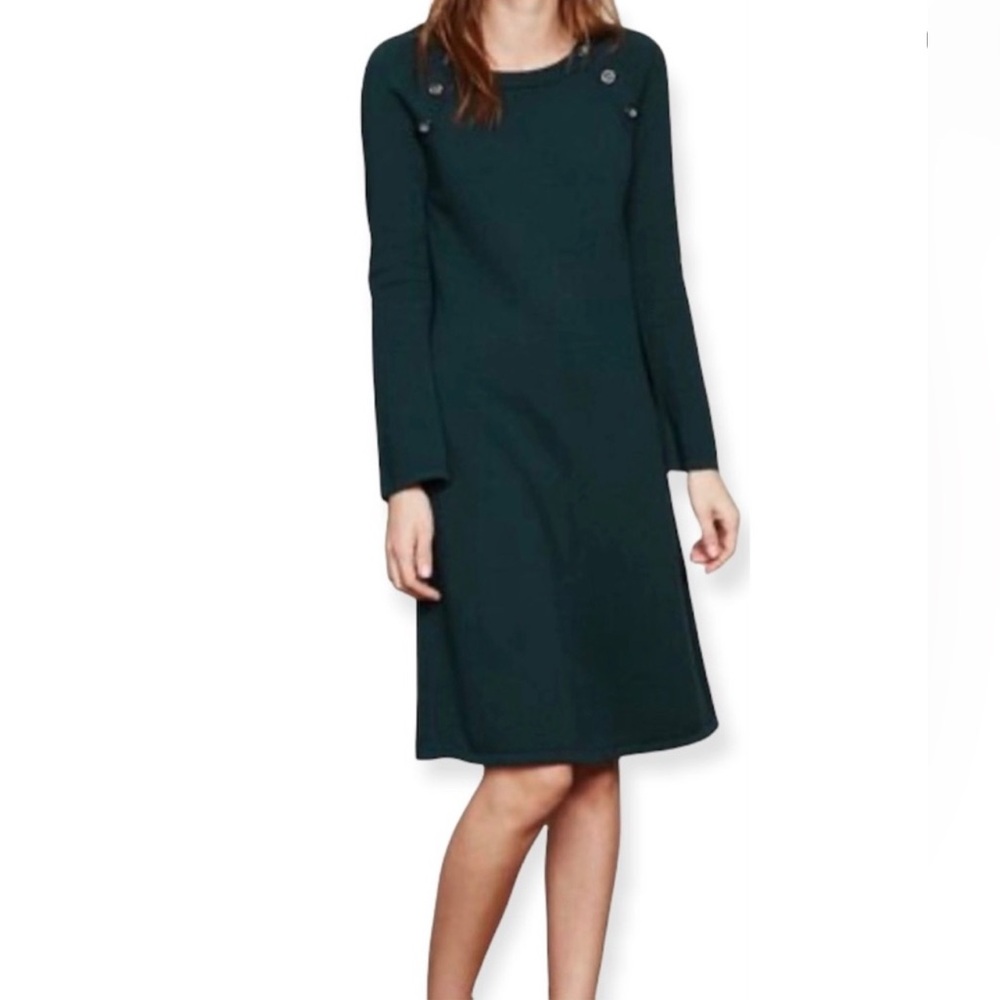 Boden teal Camille button shoulder detail knit sweater dress size 4R